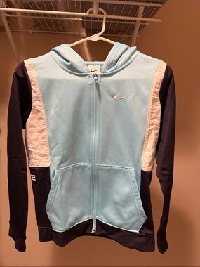 Nike Kids Light Blue, Black & White Full-Zip Hoodie - size youth large